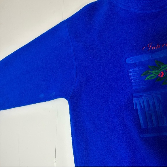 Vtg 80s Limited Fleece Pullover Blue Embroidered Floral Stamped Logo - Picture 3 of 7